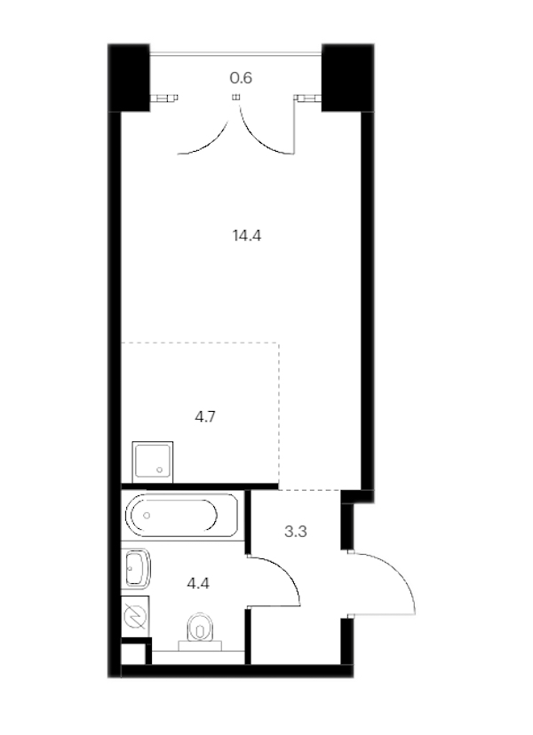 Квартира студия 27.4 м², 8/9 эт., ЖК «Лермонтовский 54»